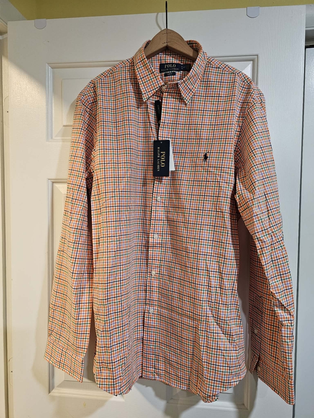 Men's Polo by Ralph Lauren Orange Slim Fit Button-Down Shirt Size XL